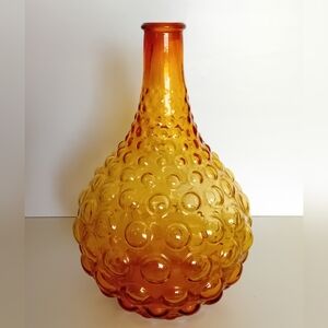 Vintage Empoli Amber Bubble Glass Vase - Textured Bulbous Bottle